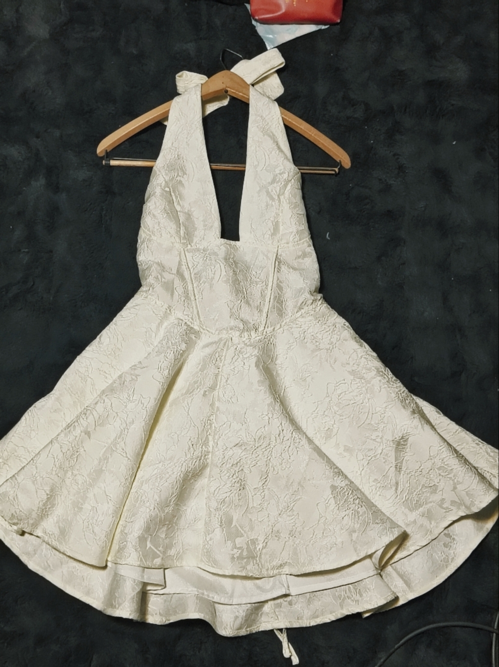 SHEIN Softwhite Halter Floral Jacquard Fit & Flare Dress